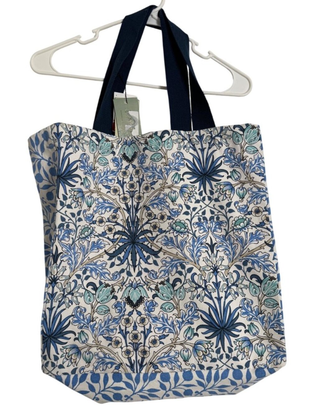 Morris & Co. Canvas Tote Bag Blue Print 15.5 x 15.5 x 6" NWT